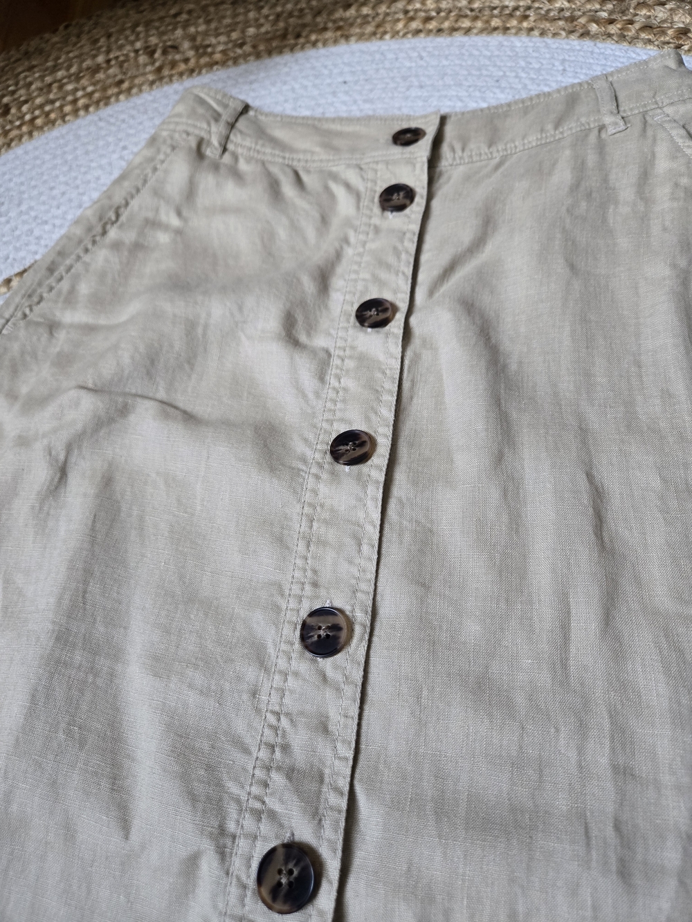 Part Two Linen High-Waist A-Line Cream Button-Front Midi Summer Skirt - Picture 2 of 12